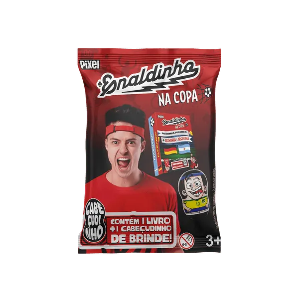 Flow Pack Enaldinho na Copa — sachê surpresa com livro e cabeçudinho